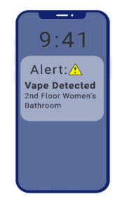 An alert of vape detected by a vape detector. Vape detector for schools is a vape alarm