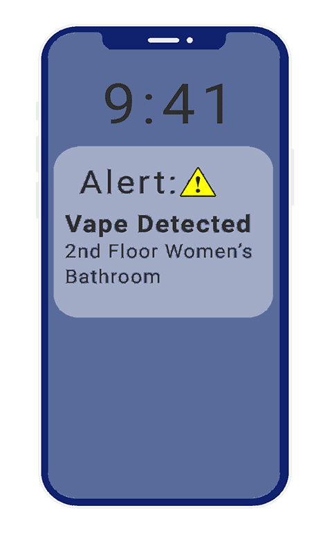 An illustration of a phone showing that it received a notification from the connected vape detector