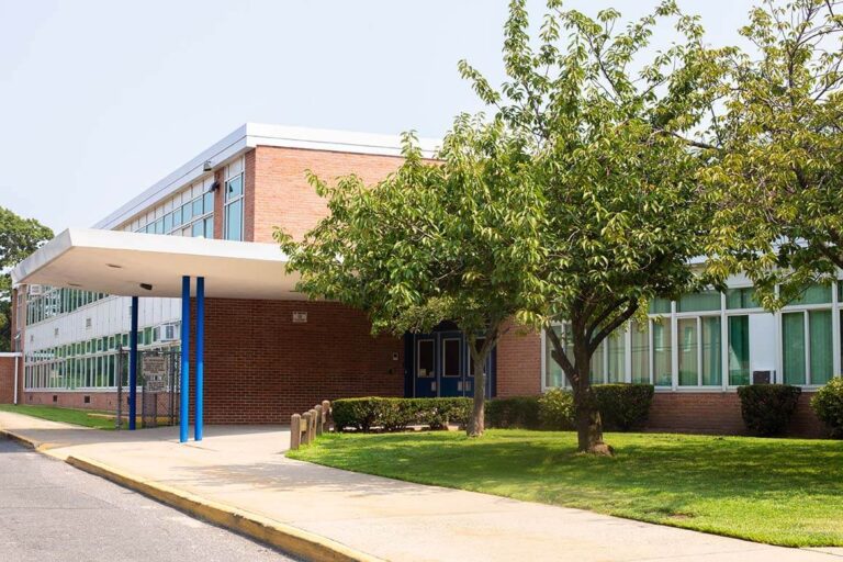 A school with greenery out front
