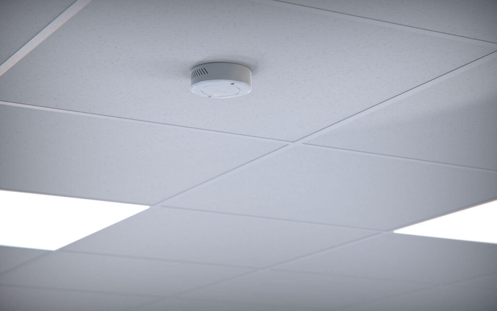 A 3D Sense Pro vape detector installed in a school ceiling